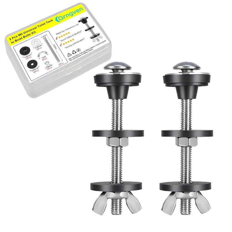 Grngven 2Pcs Toilet Seat Bolts,Toilet Tank to Bowl Bolts Kit,M6 Universal Toilet Tank Bolts and Rubber Gaskets,Heavy Duty Toilet Tank Replacement Kit - Image 1